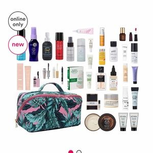 33 pc Beauty Sampler w/ tropical cosmetic bag